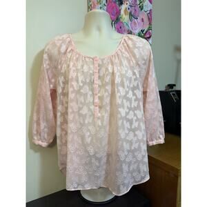 Lauren Conrad Sheer Flowy Pink Floral Blouse Women’s Size M